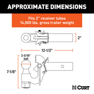 Curt SecureLatch Receiver-Mount Ball & Pintle Hitch Combo (2in Shank 2-5/16in Ball 14K)