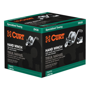 Curt Hand Winch w/20ft Strap (1900lbs 8in Handle)