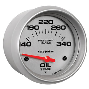 Autometer Marine Silver Ultra Lite Electric Oil Temperature Gauge 2-5/8in 140-300 Deg F