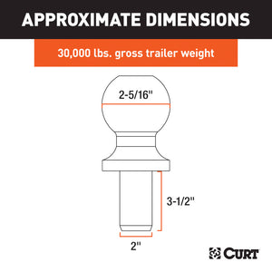 Curt 2-5/16in Trailer Ball (2in x 3-1/2in Shank 30Klbs Raw Steel)