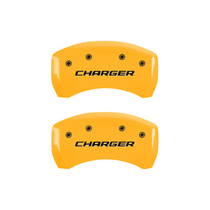 MGP 4 Caliper Covers Engraved Front & Rear Block/Charger Yellow finish black ch