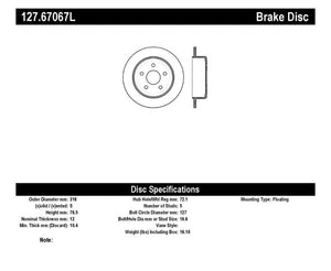 StopTech Power Slot 07-13 Jeep Wrangler Rear Left Drilled & Slotted Rotor