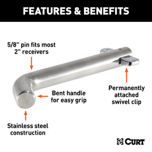 Curt 5/8in Swivel Hitch Pin (2in Receiver Stainless Packaged)